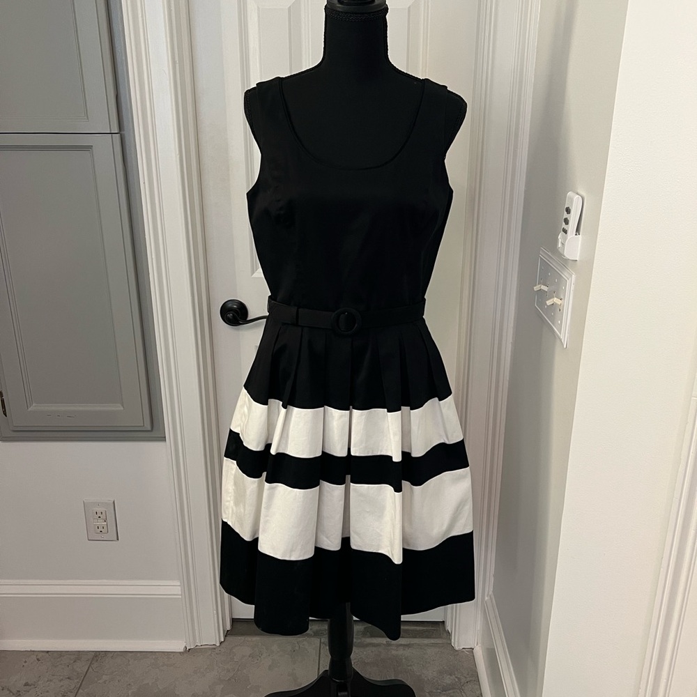 White House Black Market Belted Dress, Black & White, 10